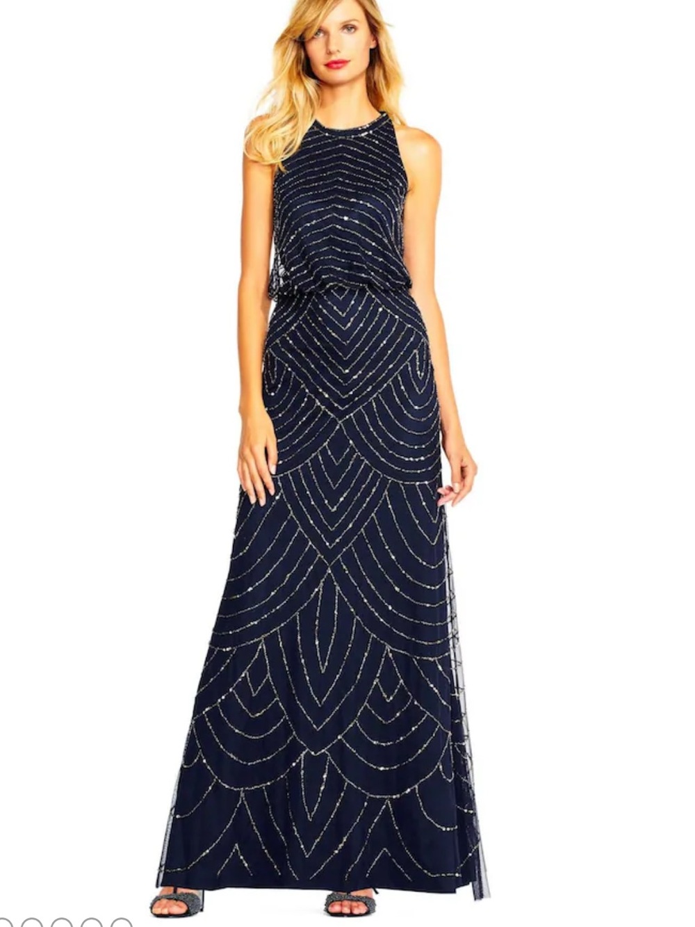 Adrianna Papell Black Beaded Maxi Dress